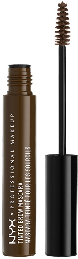 Mascara-rör med borste för ögonmakeup, märkt NYX Professional Makeup, brunt färg.