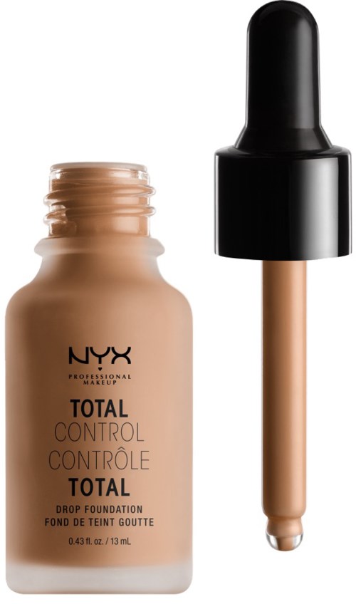 Eine Flasche NYX Total Control Drop Foundation mit Applikator.