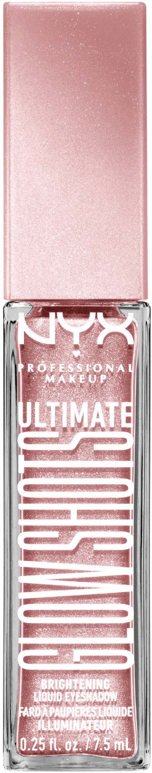 En læbepomade med lyserødt låg og gennemsigtigt legeme, der viser produktet inde i. Etiketten siger 'NYX Professional Makeup Butter Gloss'.