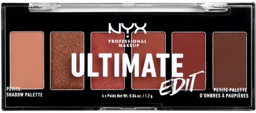 NYX:n Ultimate Edition -silmäsäväripaletissa on kuusi sävyä ruskeasta pinkkiin. Sisältää 6 silmäsävyä.