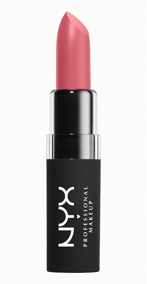 En rosa leppestift i svart rør med NYX Professional Makeup skrevet på.