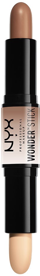 Ein zweigängiges Make-up-Stick mit Beige und Hellrosa, beschriftet NYX Wonder Stick.