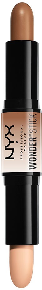 Ett dubbeländat sminkstift med ljusa och mörka nyanser, märkt NYX Wonder Stick för highlighting och konturering.