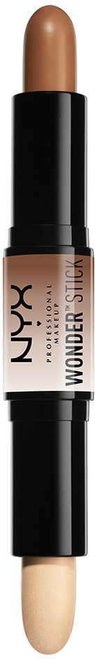 Ein doppelseitiger Make-up-Stift mit brauner und heller Cremefarbe an den Enden, beschriftet NYX Wonder Stick.