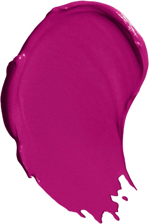 Een grote, heldere roze verfstreek met onregelmatige randen en een glanzende afwerking op een witte achtergrond.