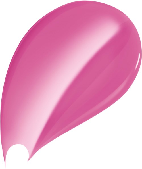 Rosa makeupprov med glansig yta, droppformad, på vit bakgrund.