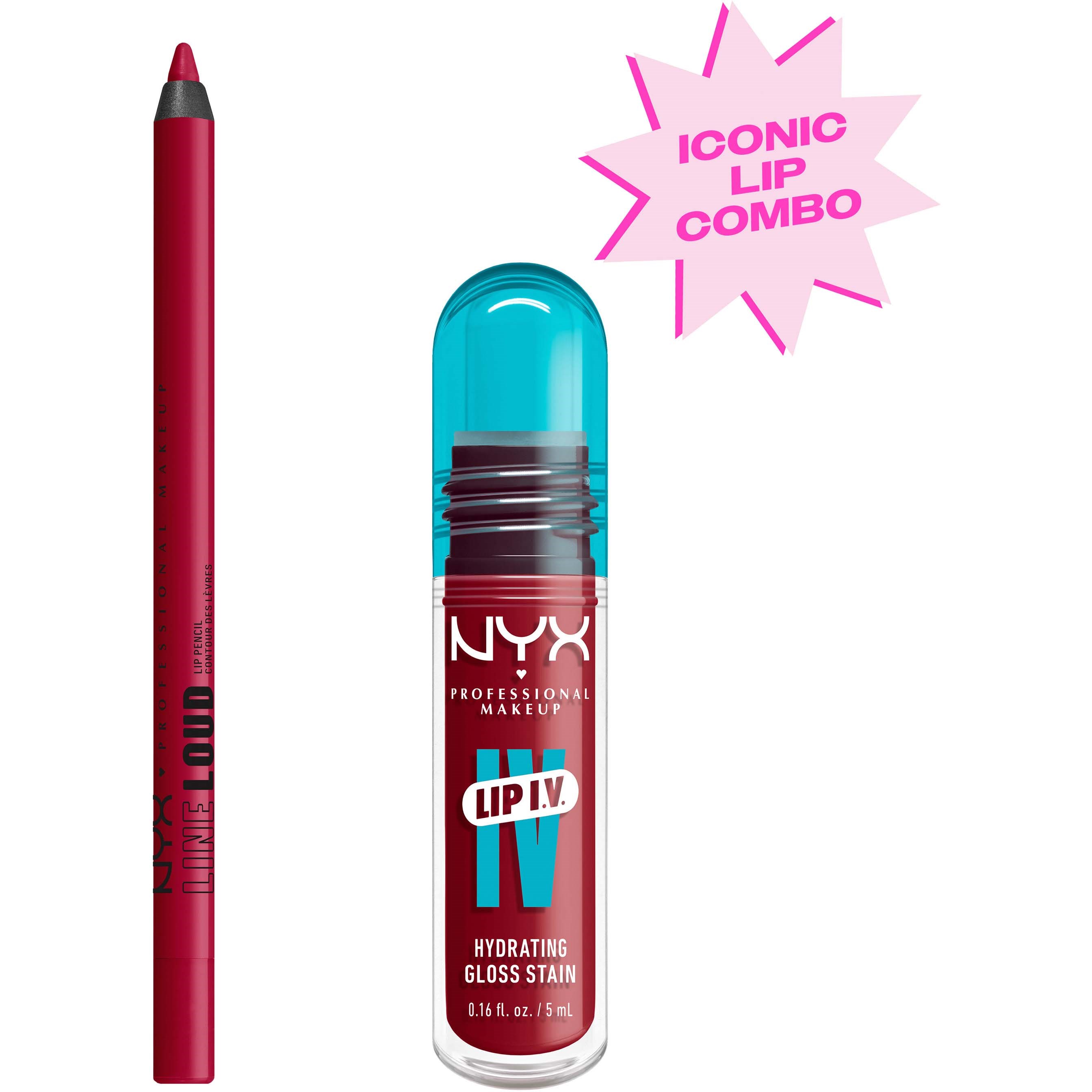 NYX PROFESSIONAL MAKEUP Stain & Shine Duo Lip Combo 15 Goal Getter + 07 Bubblegm Burst
