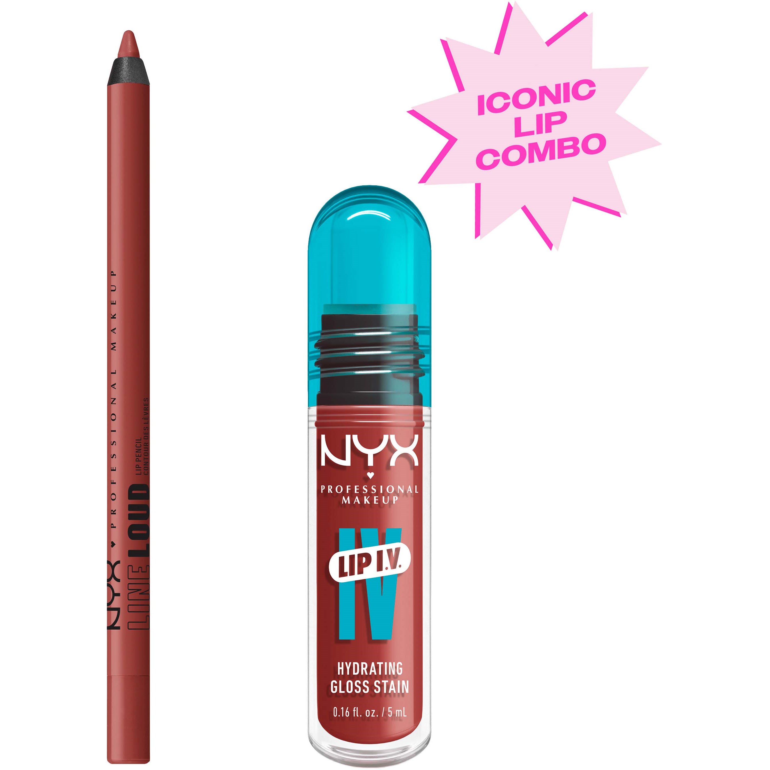 NYX PROFESSIONAL MAKEUP Stain & Shine Duo Lip Combo 30 Leave A Legacy + 08 Drippin' in rose