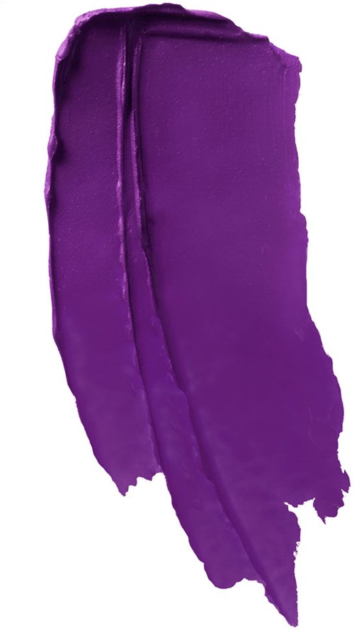 Ett trasigt stycke lila läppstift med glansig, slät yta och spetsig topp.