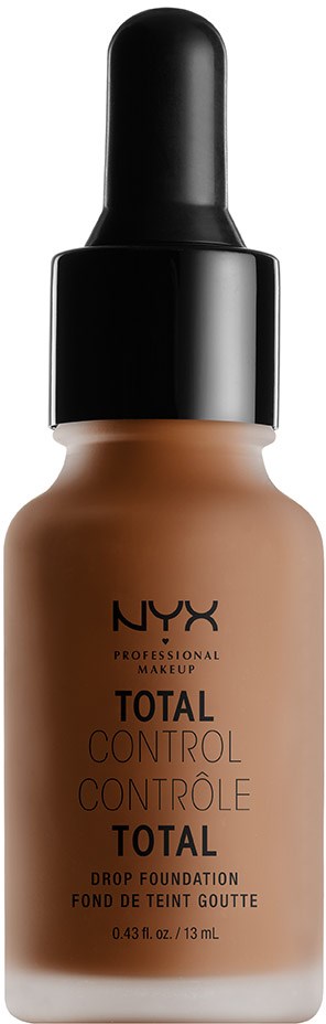 Eine Flasche NYX Foundation mit Tropfer, gekennzeichnet "Total Control".