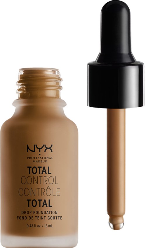 Eine Flasche NYX Total Control Drop Foundation mit Pipette darüber.