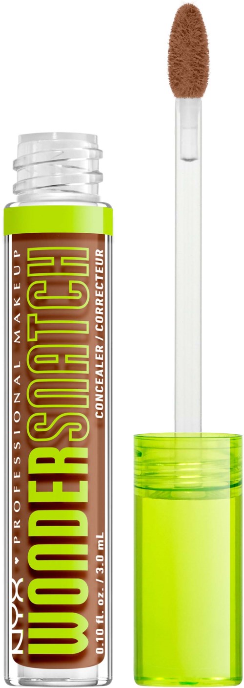 Lys gul leppglansrør med teksten 'Wondergloss' og 'NYX' på etiketten, og en applikatorspiss.