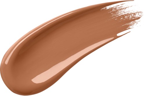 En prøve av beige flytende foundation med penselstrøk.