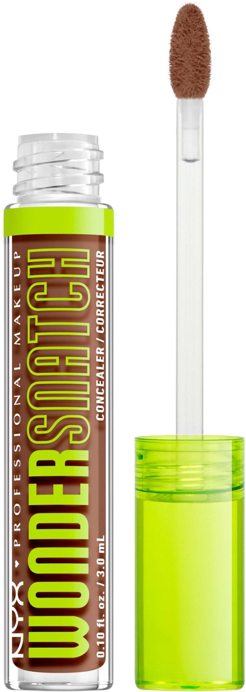 Concealer med lysende gul emballasje og applikator, laget for å dekke urenheter og ujevnheter.