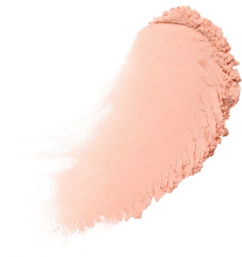 Rosa puder spridd på vit bakgrund, lite puder på sidan. Det ser ut som makeup eller ansiktspuder.