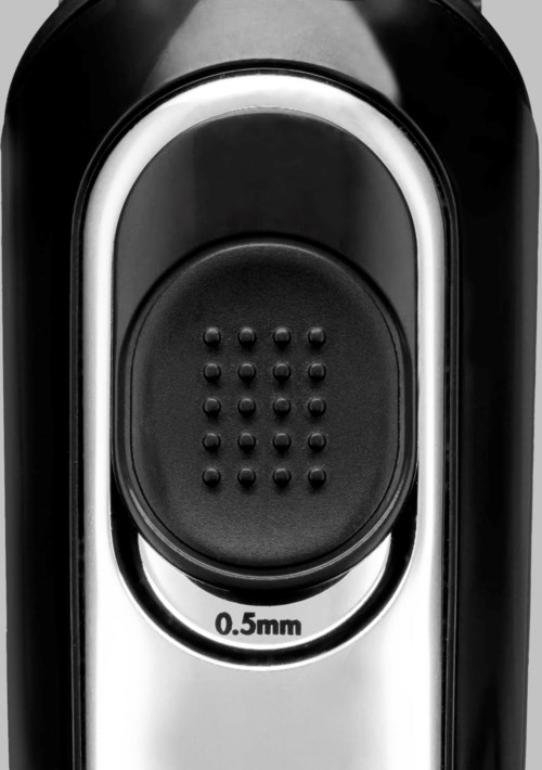 En sort enhed med en rund sensor og en etiket med 0,5 mm. Det ligner en fingeraftrykslæser eller sensor.