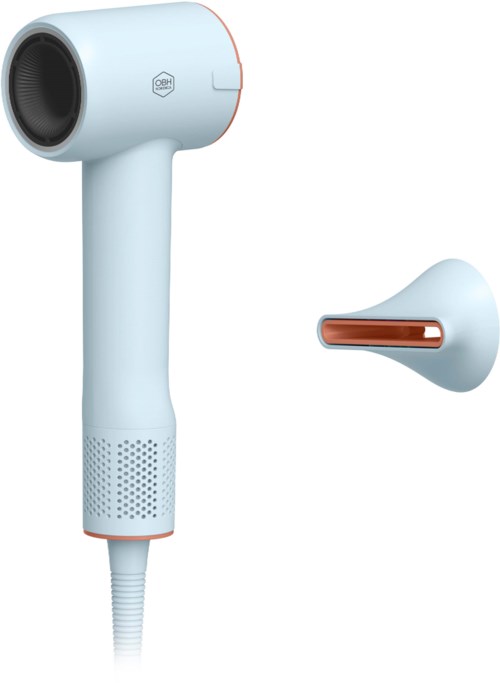 A white handheld device with a rounded nozzle and a detachable part, likely a hair dryer or skincare tool.