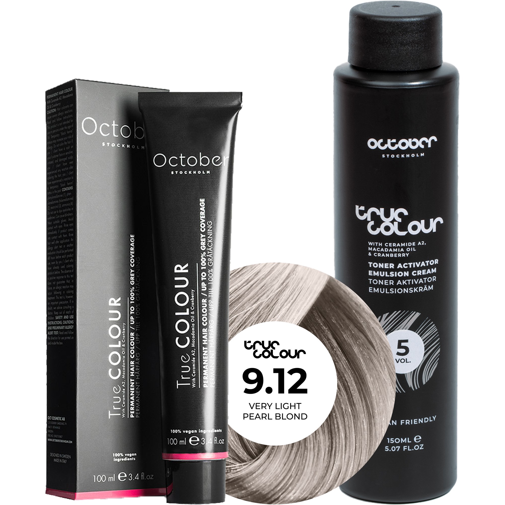 October Stockholm True Colour 5 Vol Colour Activator 150 ml & Colour 100 ml 9.12 Very Light Pearl Blond