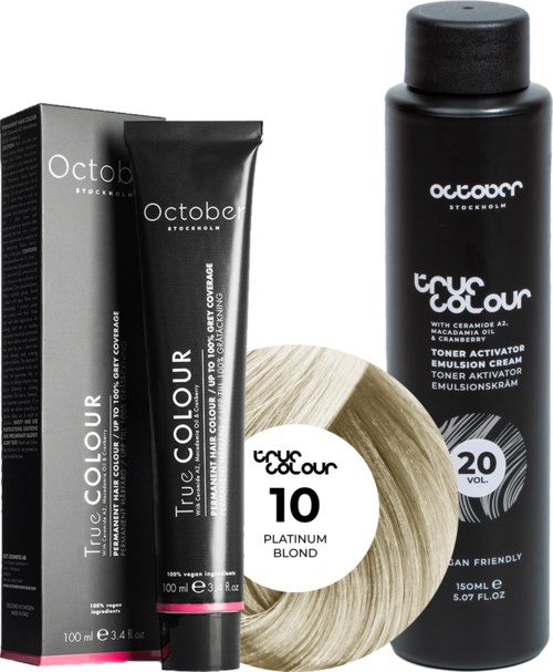 October Stockholm True Colour 20 Vol Colour Activator 150 ml & Colour 100 ml 10 Platinum Blond