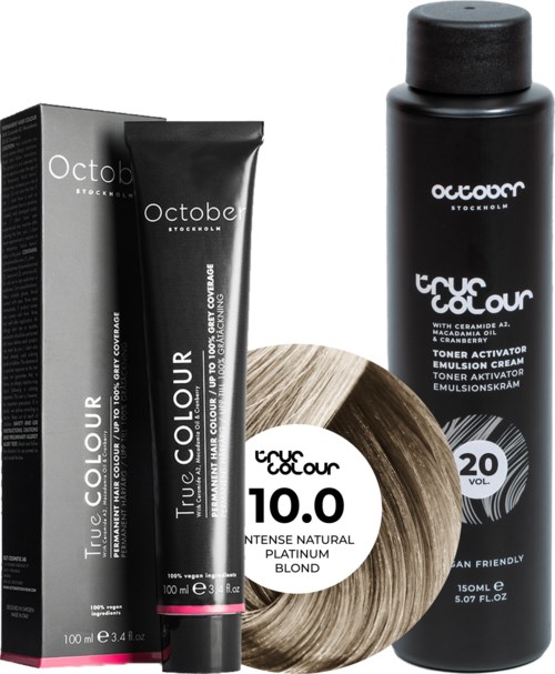 October Stockholm True Colour 20 Vol Colour Activator 150 ml & Colour 100 ml 10.0 Intense Natural Platinum Blond
