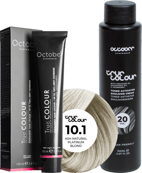 October Stockholm True Colour 20 Vol Colour Activator 150 ml & Colour 100 ml 10.1 Ash Natural Platinum Blond