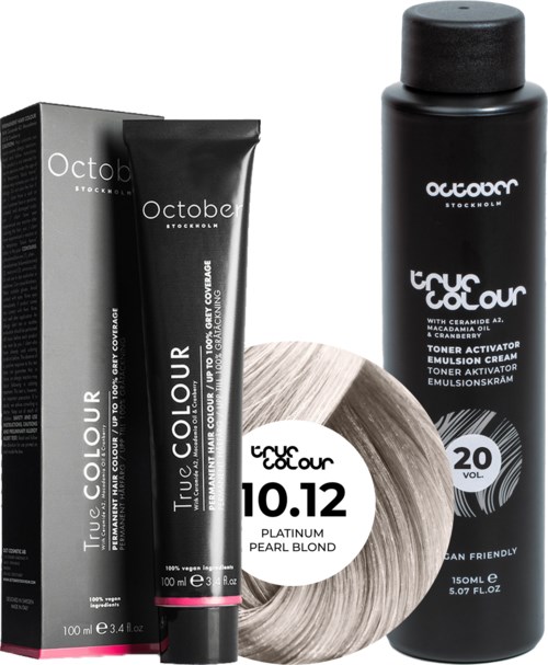 October Stockholm True Colour 20 Vol Colour Activator 150 ml & Colour 100 ml 10.12 Platinum Pearl Blond
