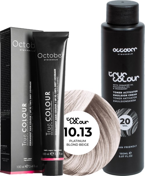 October Stockholm True Colour 20 Vol Colour Activator 150 ml & Colour 100 ml 10.13 Platinum Blond Beige
