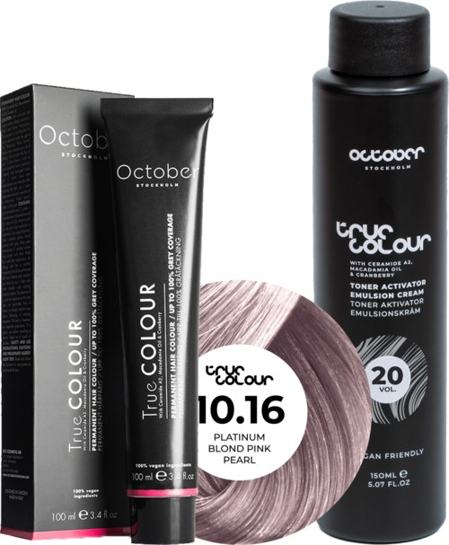 October Stockholm True Colour 20 Vol Colour Activator 150 ml & Colour 100 ml 10.16 Platinum Blond Pink Pearl