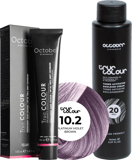 October Stockholm True Colour 20 Vol Colour Activator 150 ml & Colour 100 ml 10.2 Platinum Violet Brown