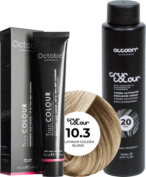 October Stockholm True Colour 20 Vol Colour Activator 150 ml & Colour 100 ml 10.3 Platinum Golden Blond
