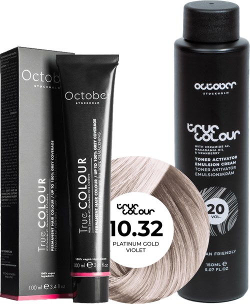 October Stockholm True Colour 20 Vol Colour Activator 150 ml & Colour 100 ml 10.32 Platinum Gold Violet