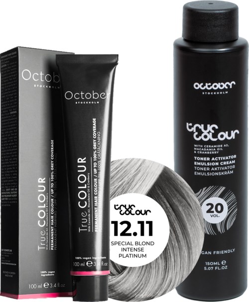 October Stockholm True Colour 20 Vol Colour Activator 150 ml & Colour 100 ml 12.11 Special Blond Intensive Platinum