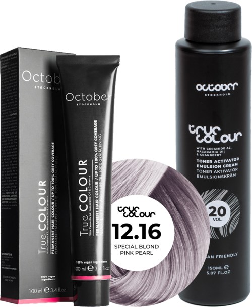 October Stockholm True Colour 20 Vol Colour Activator 150 ml & Colour 100 ml 12.16 Special Blond Pink Pearl