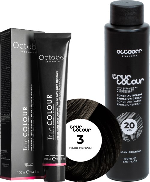 October Stockholm True Colour 20 Vol Colour Activator 150 ml & Colour 100 ml 3 Dark Brown