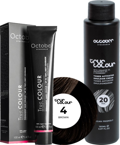 October Stockholm True Colour 20 Vol Colour Activator 150 ml & Colour 100 ml 4 Brown