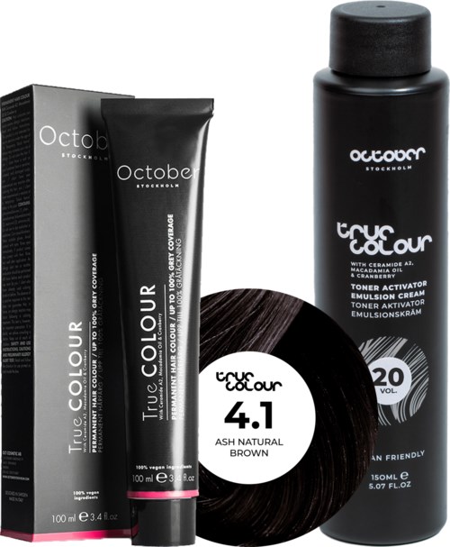 October Stockholm True Colour 20 Vol Colour Activator 150 ml & Colour 100 ml 4.1 Ash Natural Brown