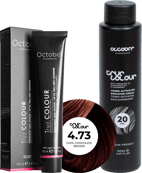 October Stockholm True Colour 20 Vol Colour Activator 150 ml & Colour 100 ml 4.73 Cool Chocolate Brown