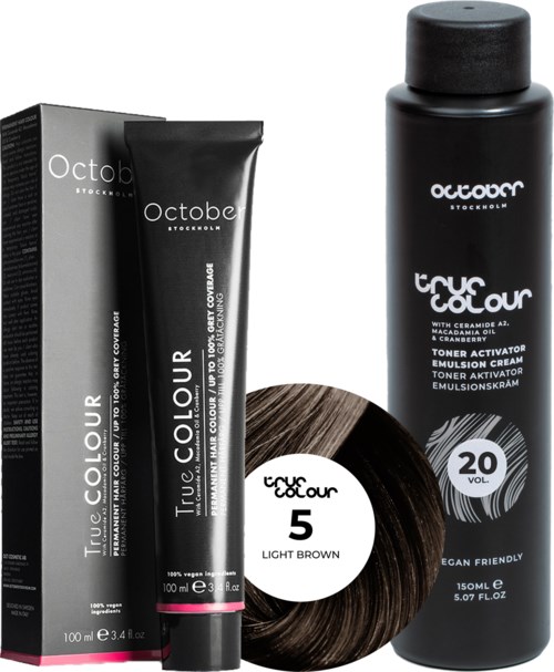 October Stockholm True Colour 20 Vol Colour Activator 150 ml & Colour 100 ml 5 Light Brown