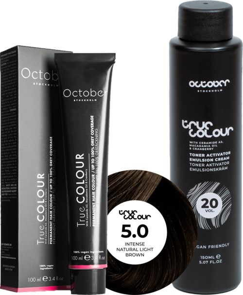 October Stockholm True Colour 20 Vol Colour Activator 150 ml & Colour 100 ml 5.0 Intense Natural Light Brown