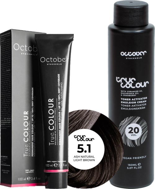 October Stockholm True Colour 20 Vol Colour Activator 150 ml & Colour 100 ml 5.1 Ash Natural Light Brown