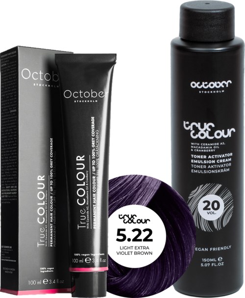 October Stockholm True Colour 20 Vol Colour Activator 150 ml & Colour 100 ml 5.22 Light Extra Violet Brown