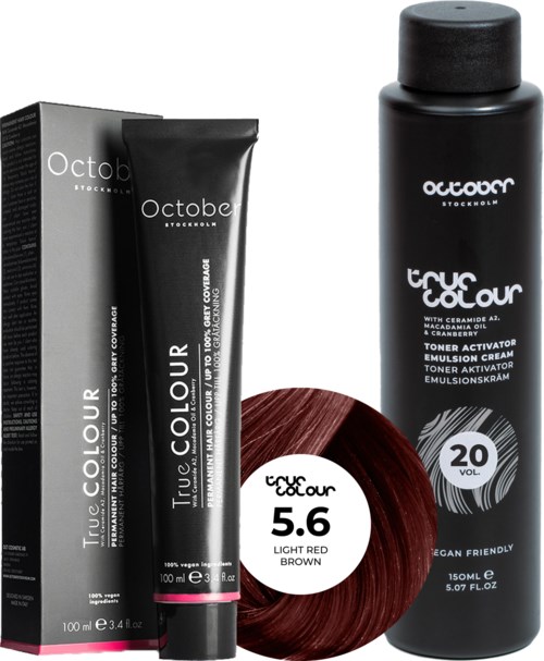 October Stockholm True Colour 20 Vol Colour Activator 150 ml & Colour 100 ml 5.6 Light Red Brown