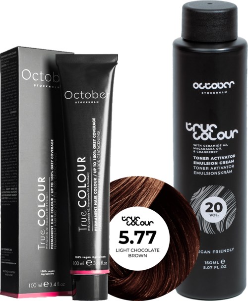 October Stockholm True Colour 20 Vol Colour Activator 150 ml & Colour 100 ml 5.77 Light Chocolate Brown