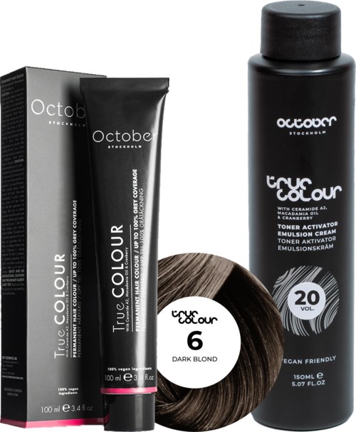October Stockholm True Colour 20 Vol Colour Activator 150 ml & Colour 100 ml 6 Dark Blond