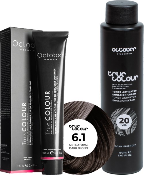 October Stockholm True Colour 20 Vol Colour Activator 150 ml & Colour 100 ml 6.1 Ash Natural Dark Blond