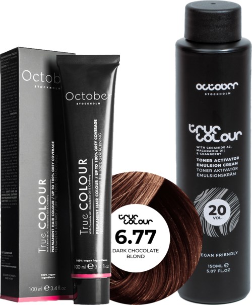 October Stockholm True Colour 20 Vol Colour Activator 150 ml & Colour 100 ml 6.77 Dark Chocolate Blond
