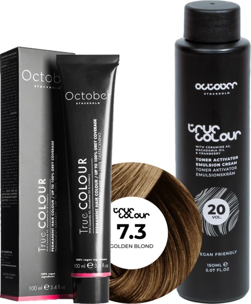 October Stockholm True Colour 20 Vol Colour Activator 150 ml & Colour 100 ml 7.3 Golden Blond