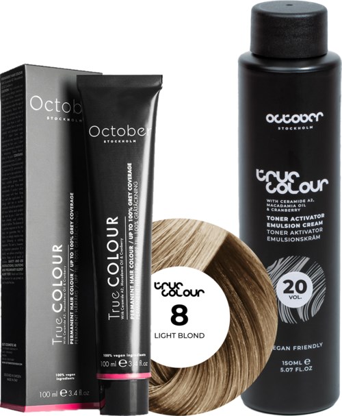 October Stockholm True Colour 20 Vol Colour Activator 150 ml & Colour 100 ml 8 Light Blond