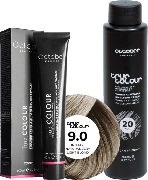 October Stockholm True Colour 20 Vol Colour Activator 150 ml & Colour 100 ml 9.0 Intense Natural Very Light Blond