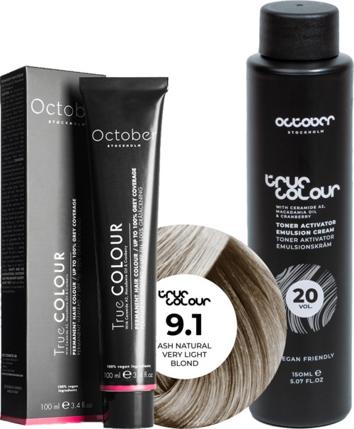 October Stockholm True Colour 20 Vol Colour Activator 150 ml & Colour 100 ml 9.1 Ash Natural Very Light Blond